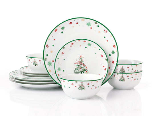 Xmas Tree Porcelain Dinner Set, 12 Pieces