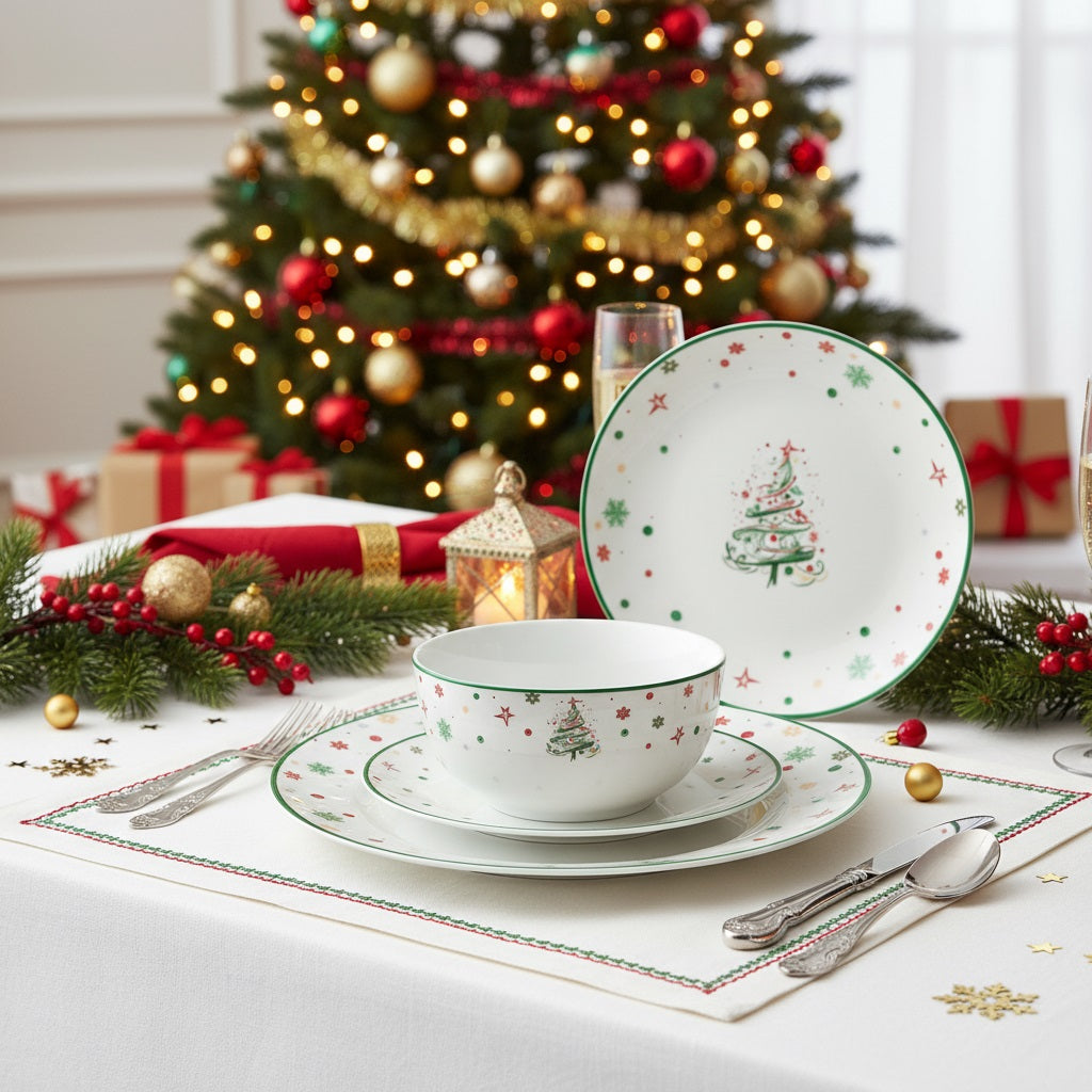 Xmas Tree Porcelain Dinner Set, 12 Pieces