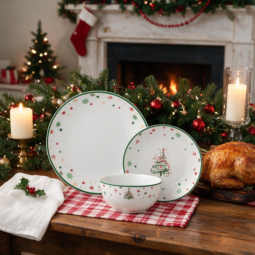 Xmas Tree Porcelain Dinner Set, 12 Pieces