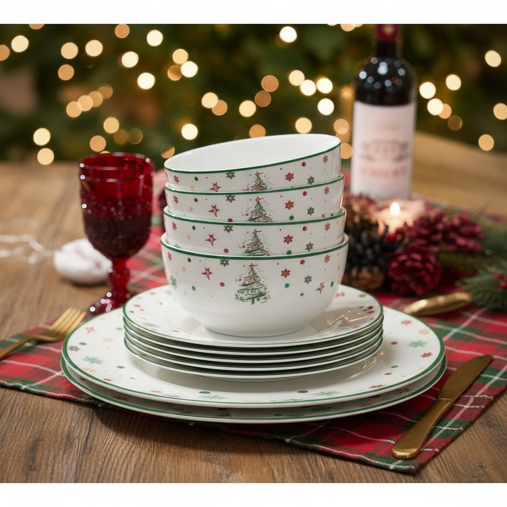 Xmas Tree Porcelain Dinner Set, 12 Pieces