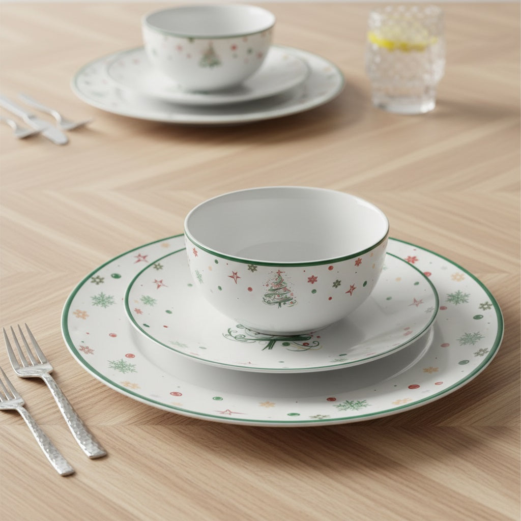 Xmas Tree Porcelain Dinner Set, 12 Pieces
