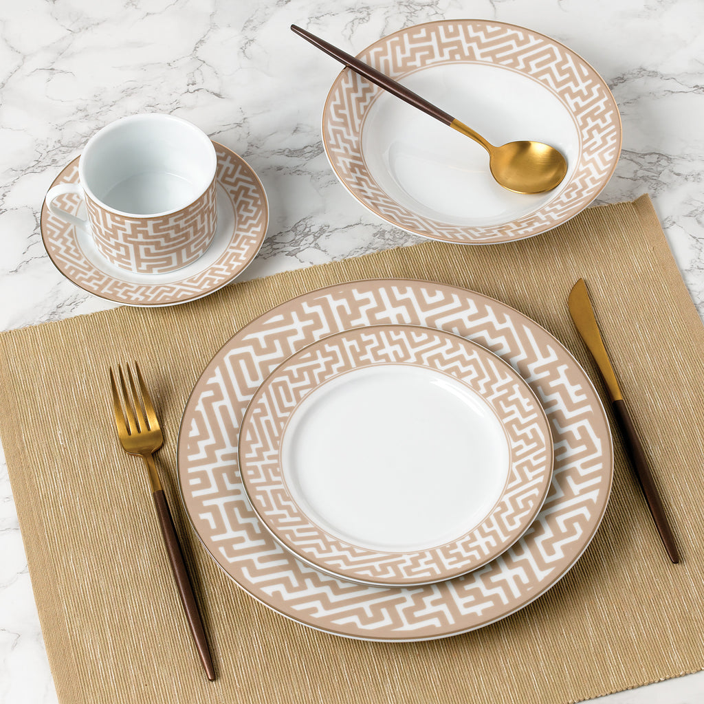 Waterside 20pc Mosaic Cream & Gold Porcelain Dinnerware (video attached)