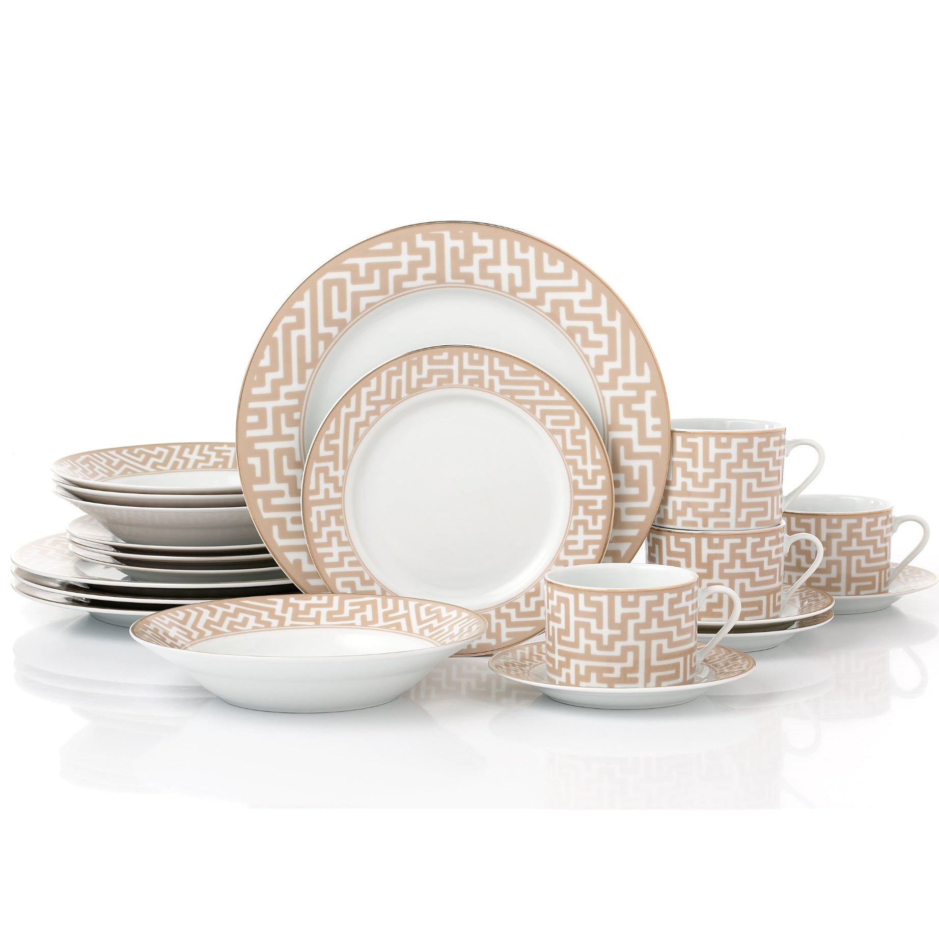 Waterside 20pc Mosaic Cream & Gold Porcelain Dinnerware (video attached)