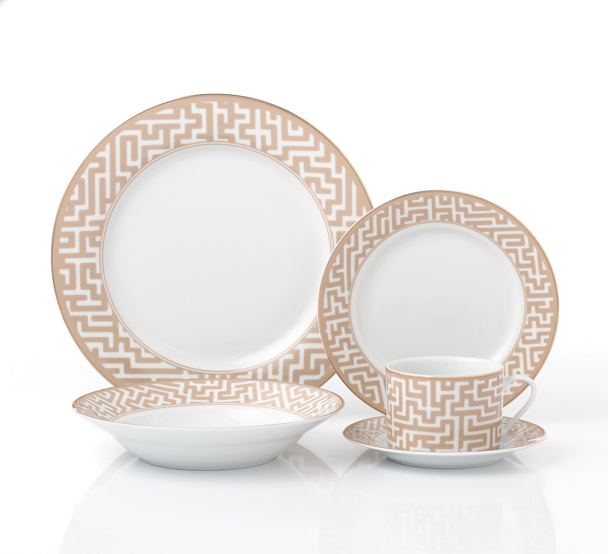 Waterside 20pc Mosaic Cream & Gold Porcelain Dinnerware (video attached)