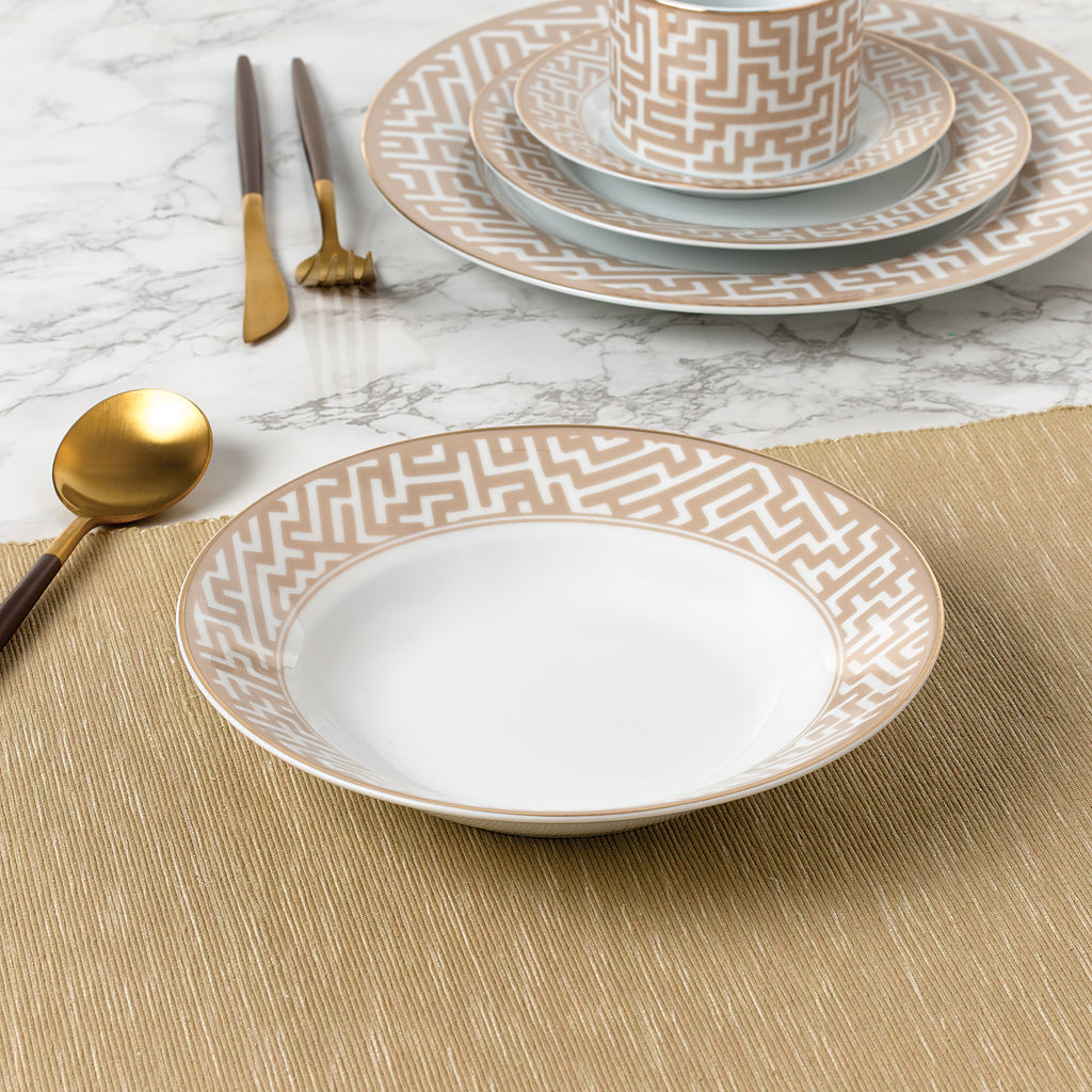 Waterside 20pc Mosaic Cream & Gold Porcelain Dinnerware (video attached)