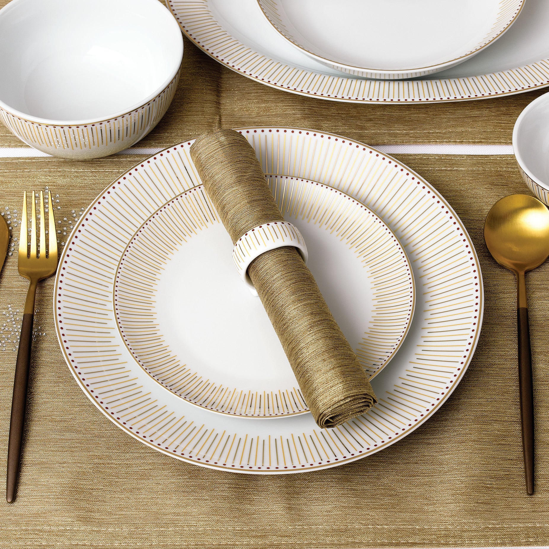 50pc Waterside GOLD Radiance Porcelain Dinnerware Set (video attached)