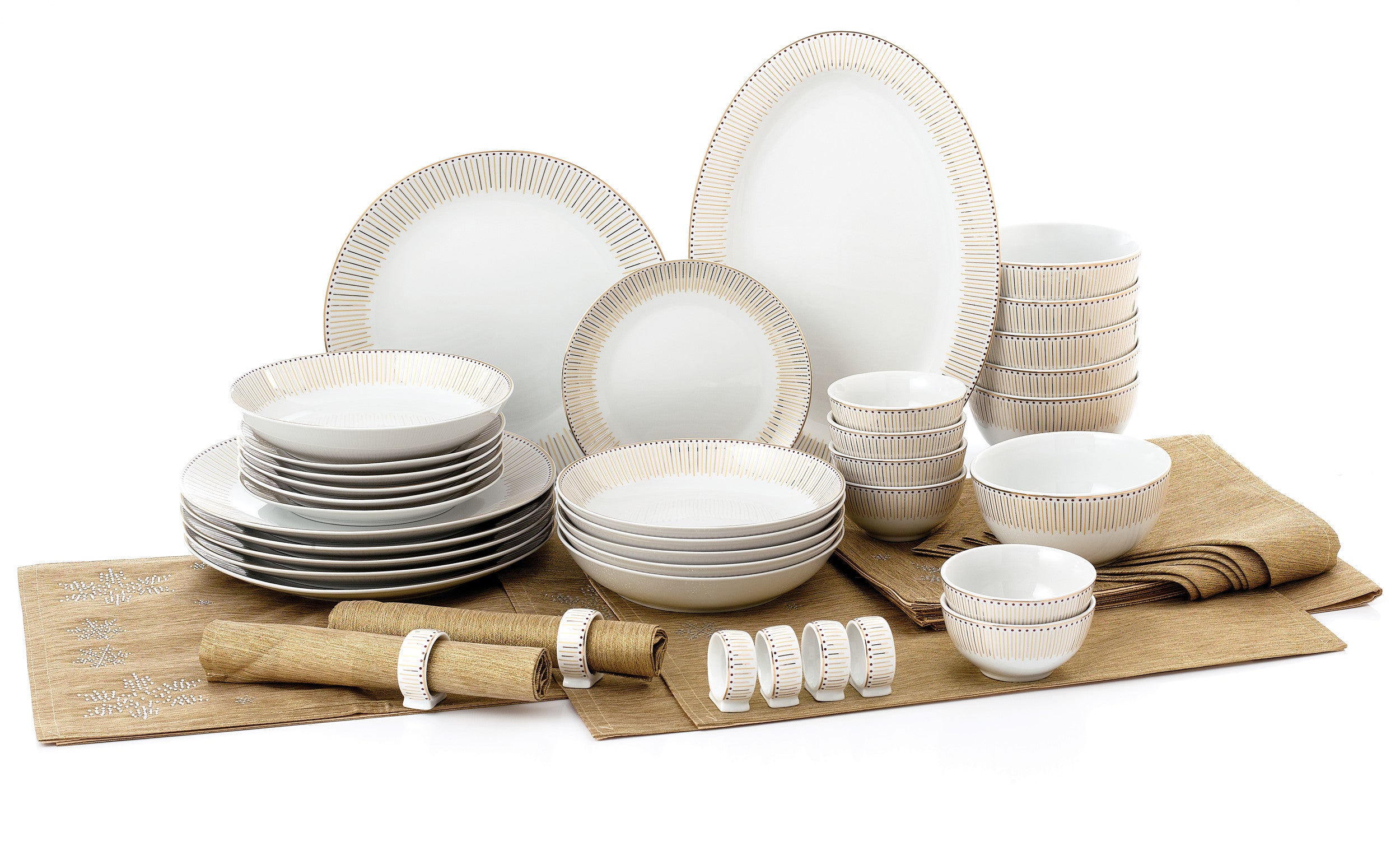 50pc Waterside GOLD Radiance Porcelain Dinnerware Set (video attached)