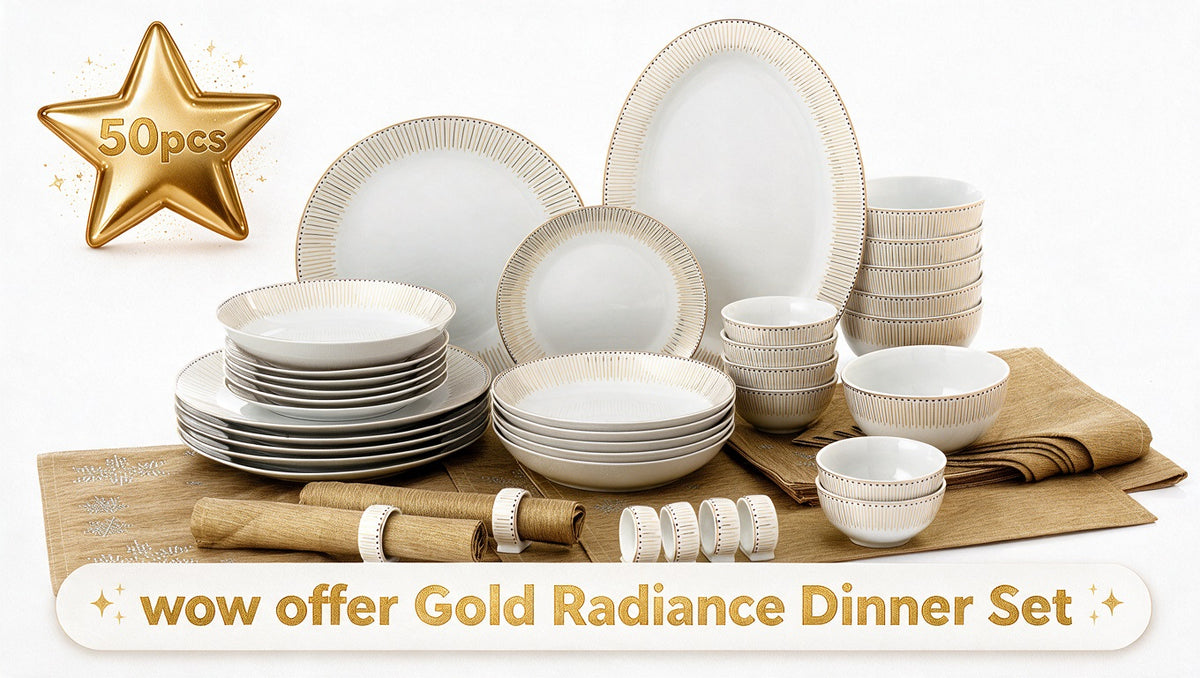 50pc Waterside GOLD Radiance Porcelain Dinnerware Set (video attached)