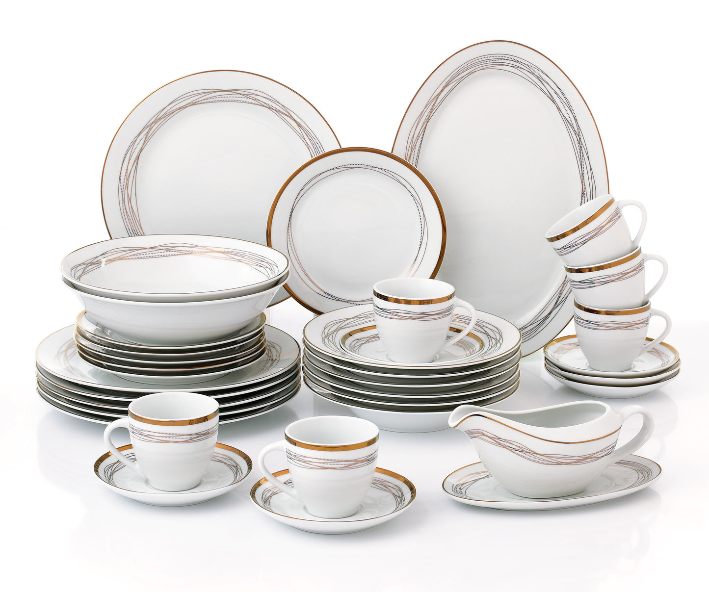 Gold Swirl Xmas Porcelain Dinnerware, 35 Pieces