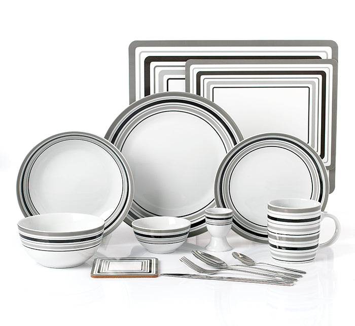 80pc Waterside Grey Brompton Combination Tableware Set; Porcelain, Placemats and Cutlery