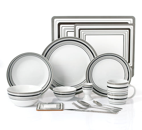 80pc Waterside Grey Brompton Combination Tableware Set; Porcelain, Placemats and Cutlery