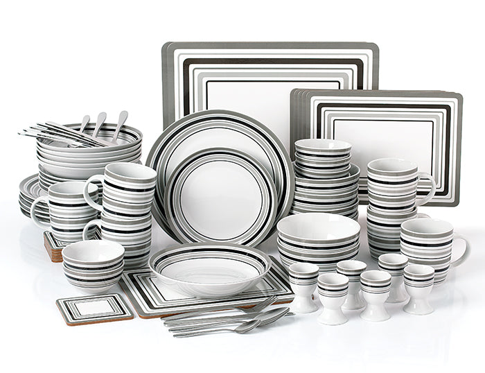 Grey Brompton Combination Tableware Set; Porcelain, Placemats and Cutlery, 80 Pieces