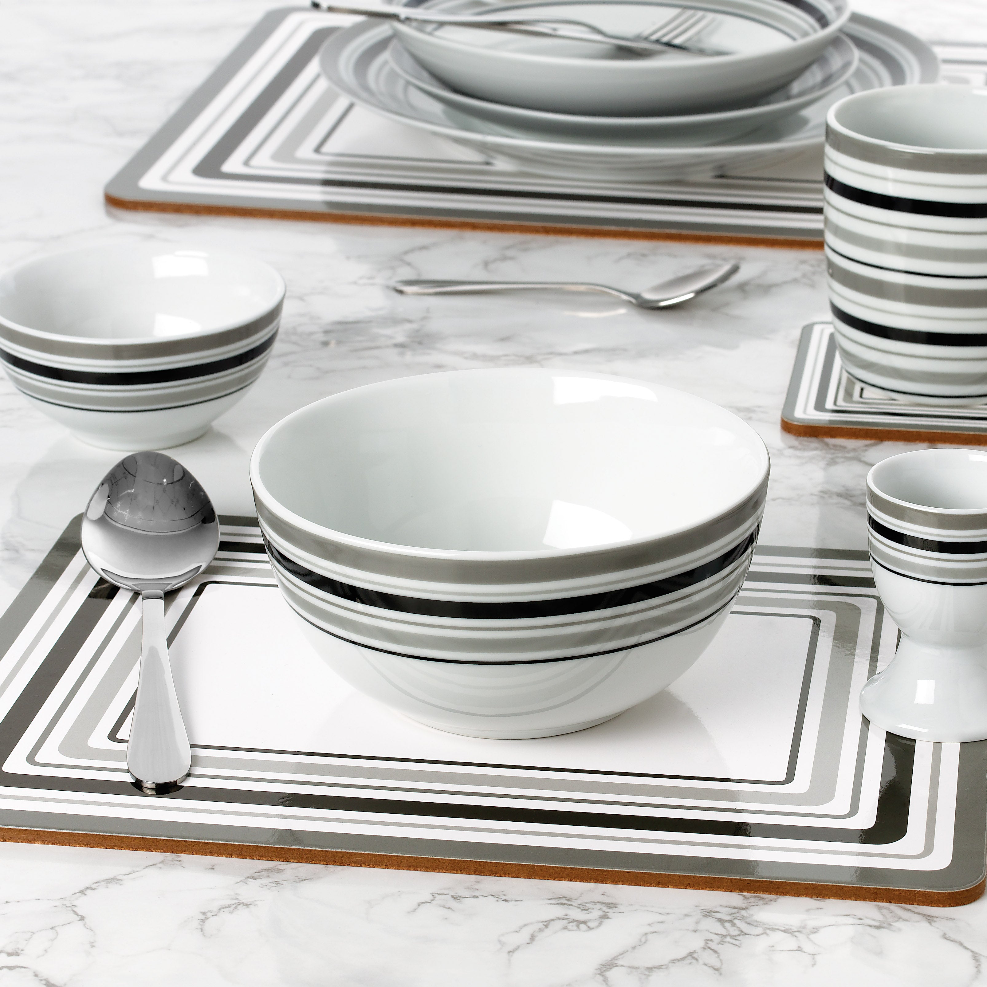 80pc Waterside Grey Brompton Combination Tableware Set; Porcelain, Placemats and Cutlery