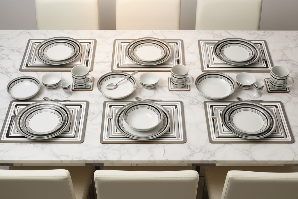 80pc Waterside Grey Brompton Combination Tableware Set; Porcelain, Placemats and Cutlery