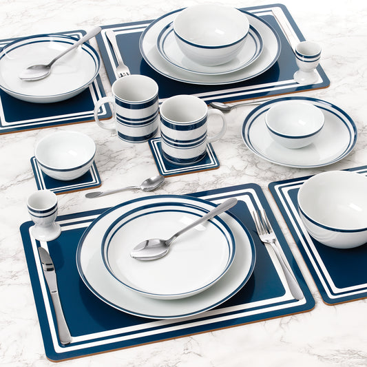Blue Bistro Combination Tableware Set; Porcelain, Placemats and Cutlery, 80 Pieces