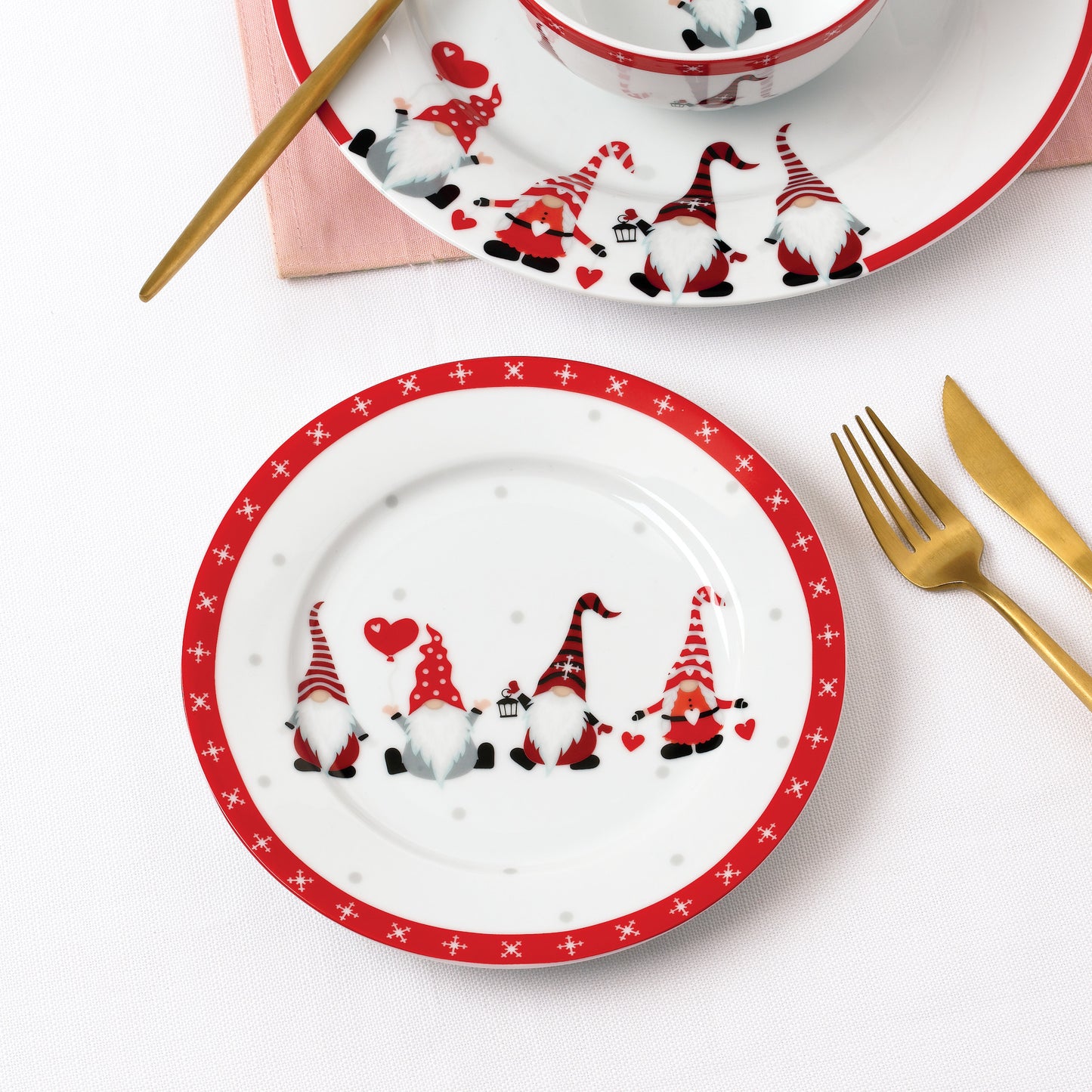 Nordic Gnome Porcelain Dinner Set, 12 Pieces