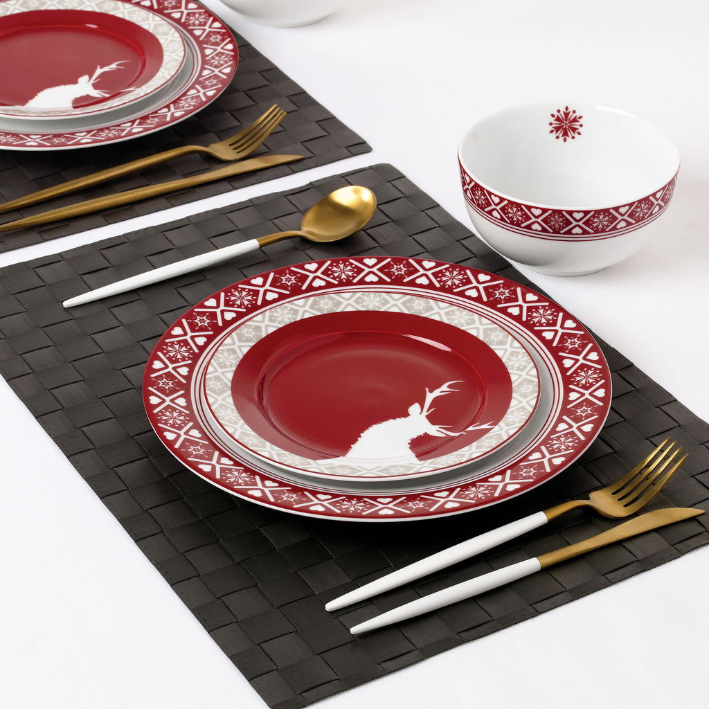 Nordic Reindeer Porcelain Dinner Set, 12 Pieces