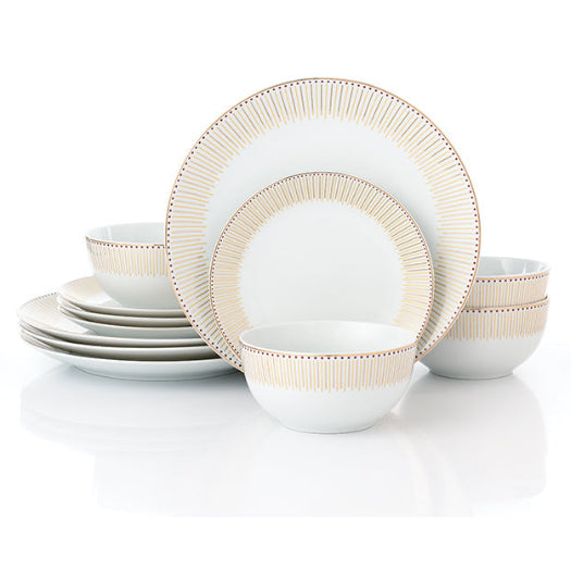 Waterside 12pc GOLD Radiance Porcelain Dinnerware Set (video included)