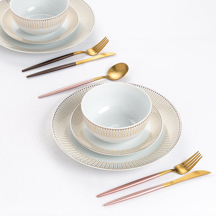 Waterside 12pc GOLD Radiance Porcelain Dinnerware Set (video included)