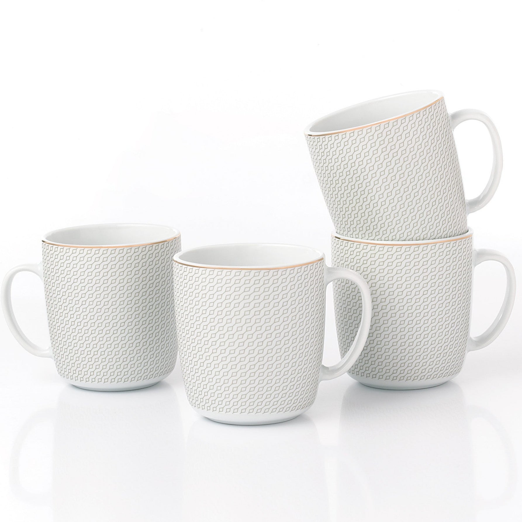 Waterside 4pk Premium Diamond & Gold Porcelain Mug Set (video attached)
