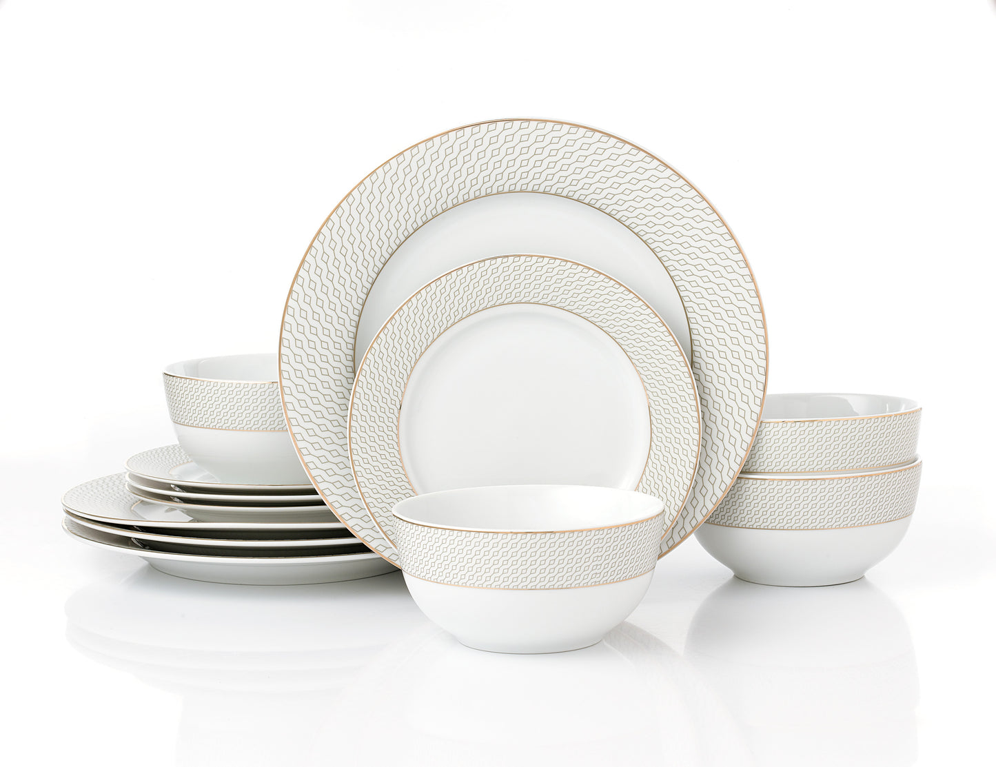 Premium Diamond & Gold Christmas Porcelain Dinner Set, 12 Pieces