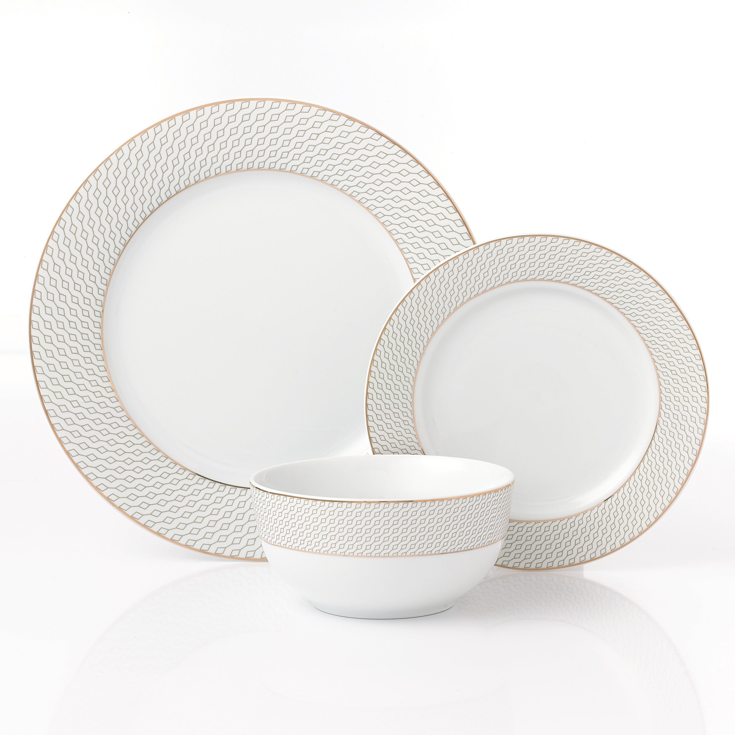 Waterside 12pc Premium Diamond & Gold  Porcelain Dinner Set (video attached)