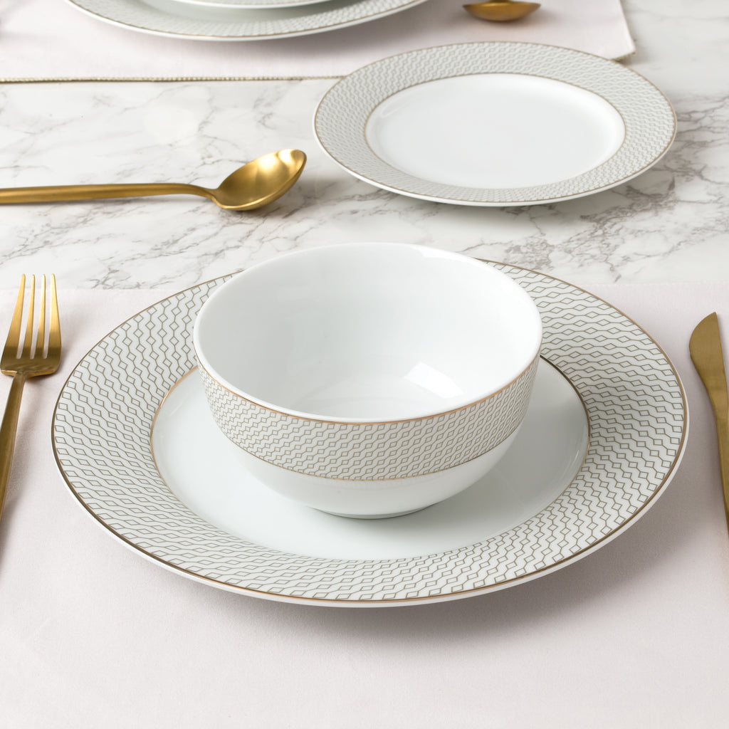 Waterside 12pc Premium Diamond & Gold  Porcelain Dinner Set (video attached)