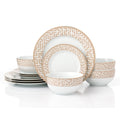 Waterside 12pc Mosaic Porcelain Dinner Set (video attached) 4 Dinner Plates, Side Plates & Deep Bowls