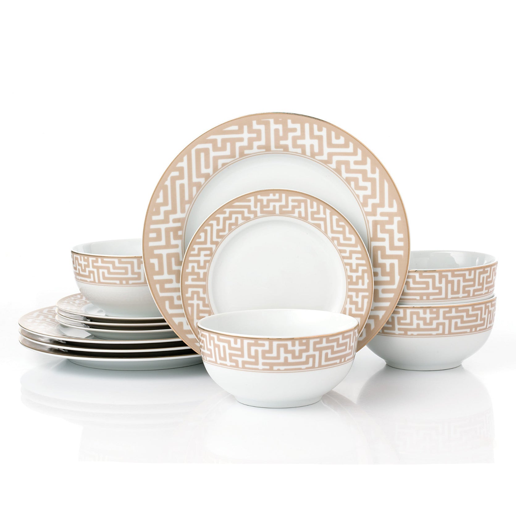 Waterside 12pc Mosaic Porcelain Dinner Set (video attached) 4 Dinner Plates, Side Plates & Deep Bowls