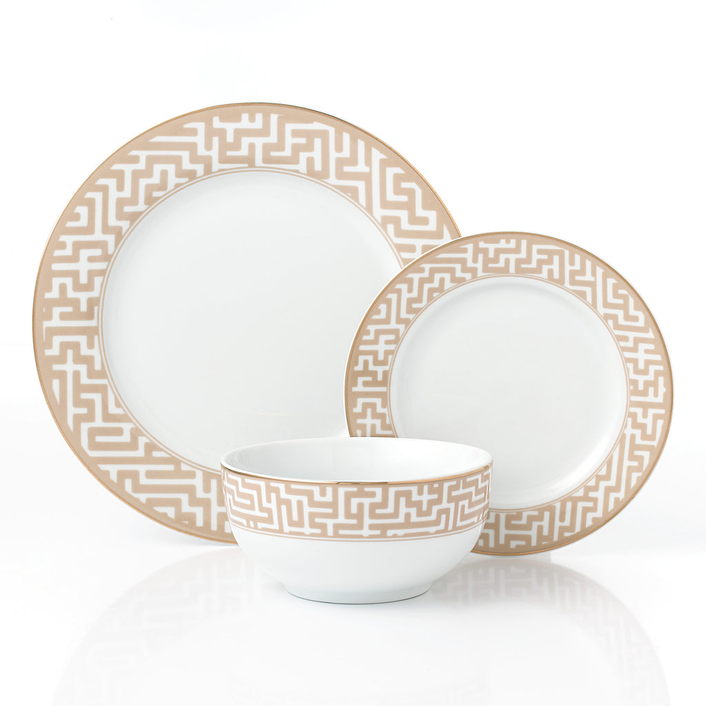 Waterside 12pc Mosaic Porcelain Dinner Set (video attached) 4 Dinner Plates, Side Plates & Deep Bowls