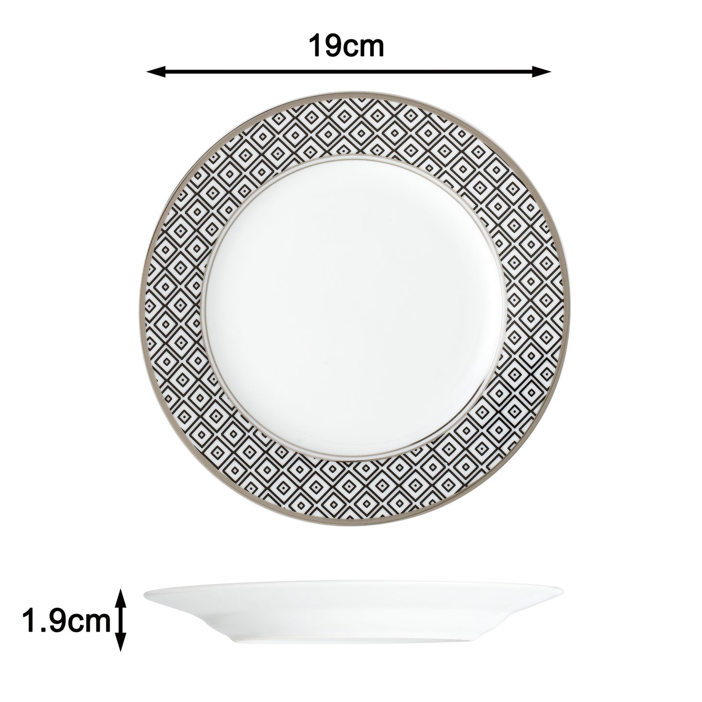 Black Diamond Silver Rim  Porcelain Dinnerware Set, 16 Pieces