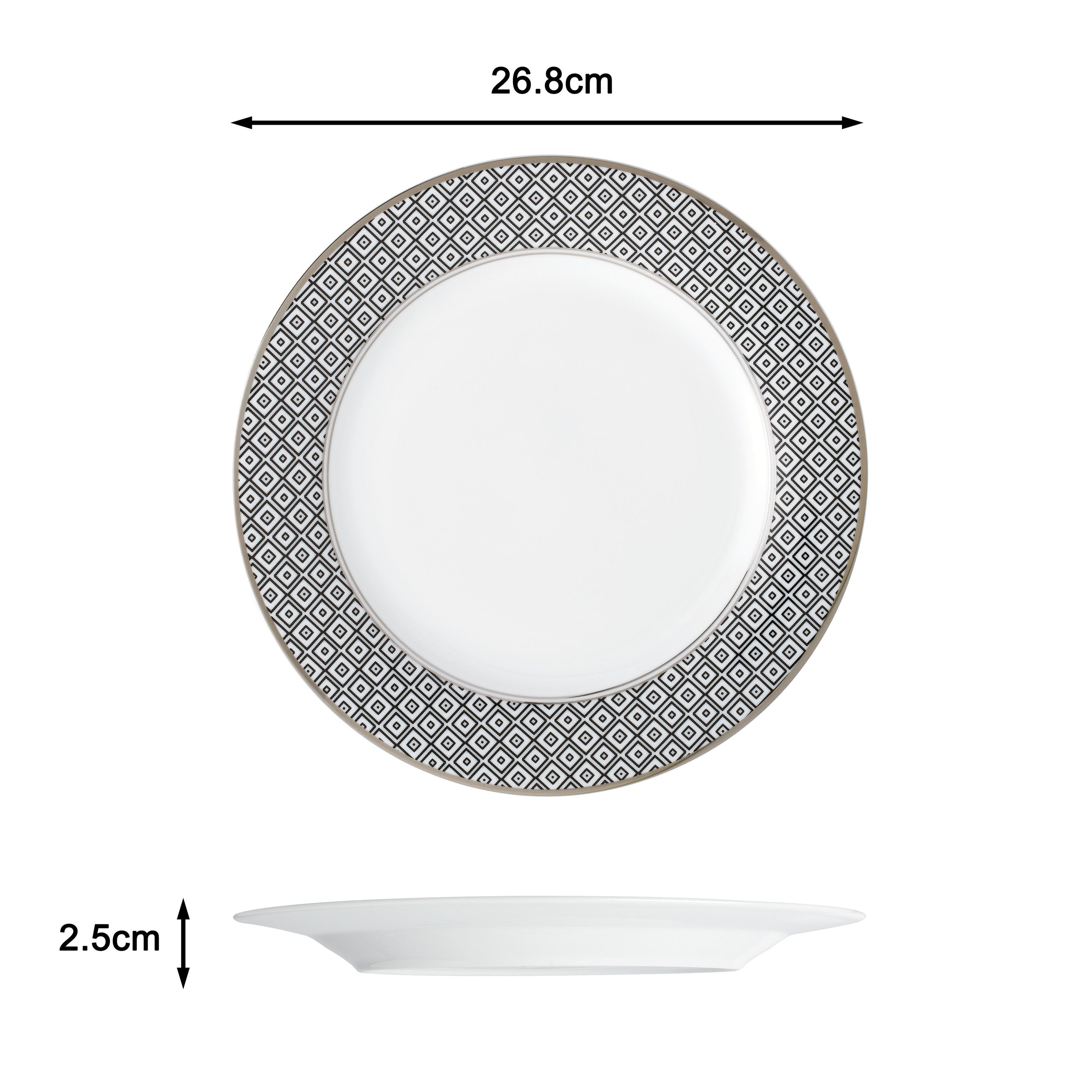 Waterside 16pc Black Diamond Silver Rim Porcelain Dinnerware Set (video attached)