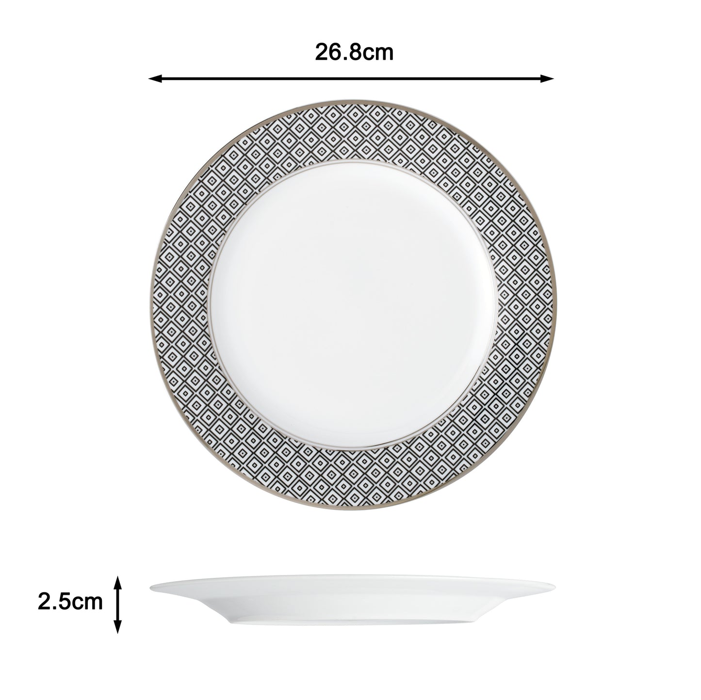 Black Diamond Silver Rim  Porcelain Dinnerware Set, 16 Pieces