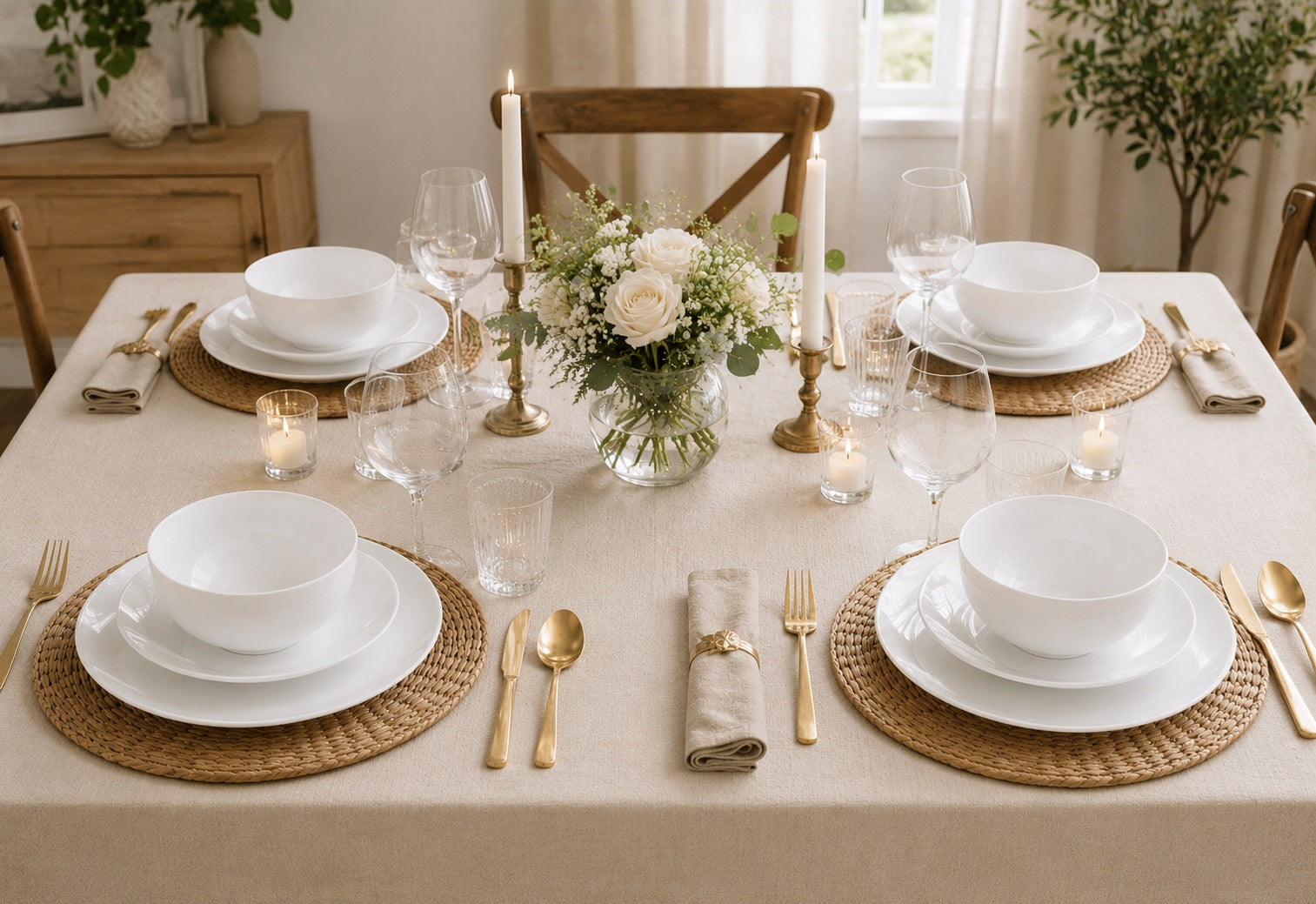 Waterside Premium 18 Pieces Vermont Super White Dinnerware Set,   - 6 Dinner Plates, Side Plates & Deep Bowls