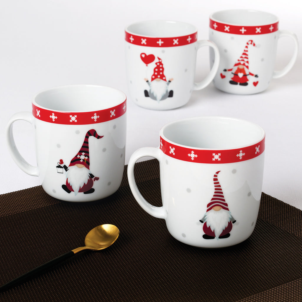 Waterside Nordic Gnome Xmas Porcelain Mug Set, 4 Pieces