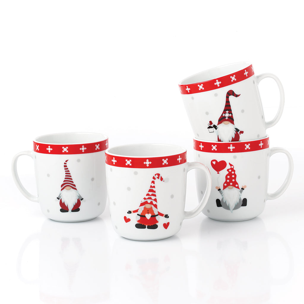 Waterside Nordic Gnome Xmas Porcelain Mug Set, 4 Pieces