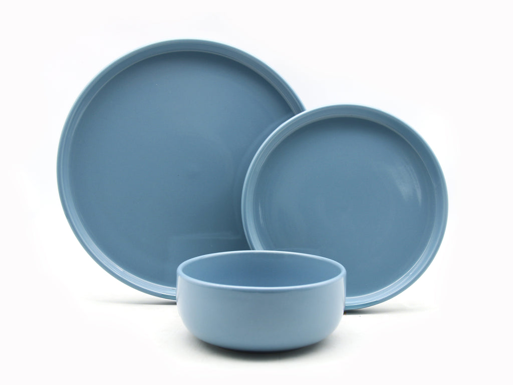 Waterside 12pc Pastel Blue, Lipped  Stoneware Dinnerware Set