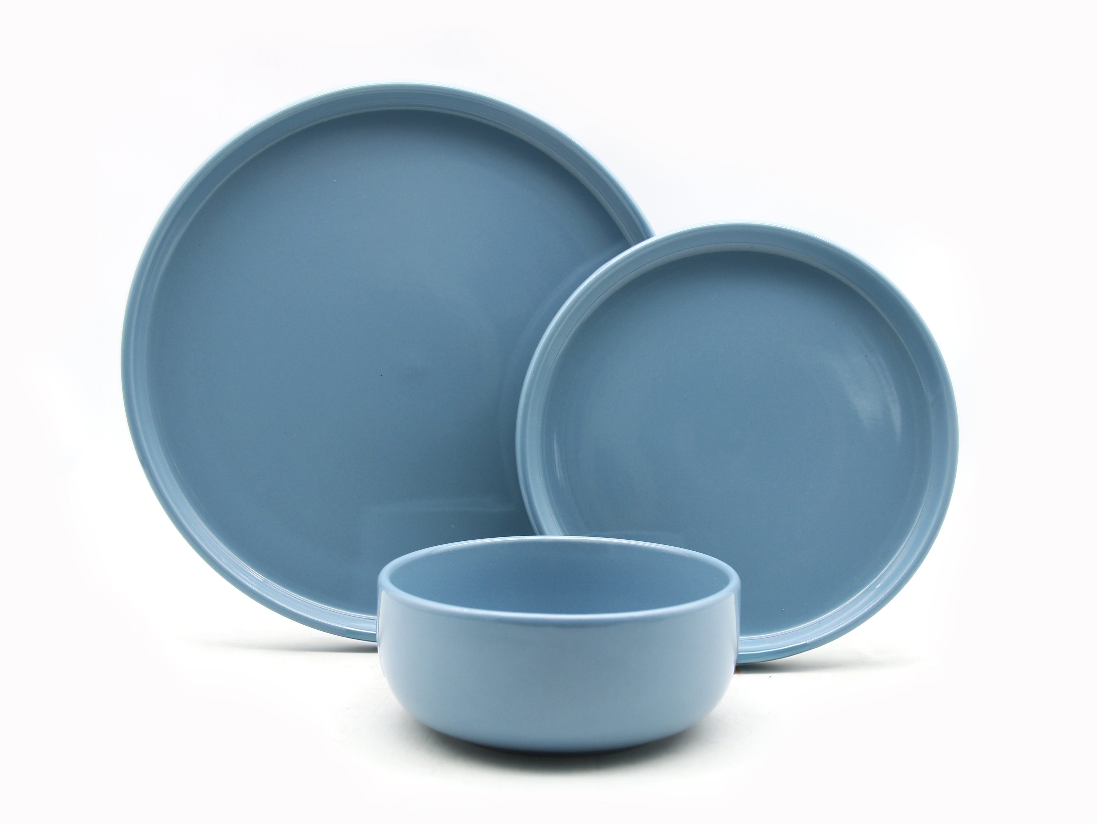 Waterside 12pc Pastel Blue, Lipped  Stoneware Dinnerware Set
