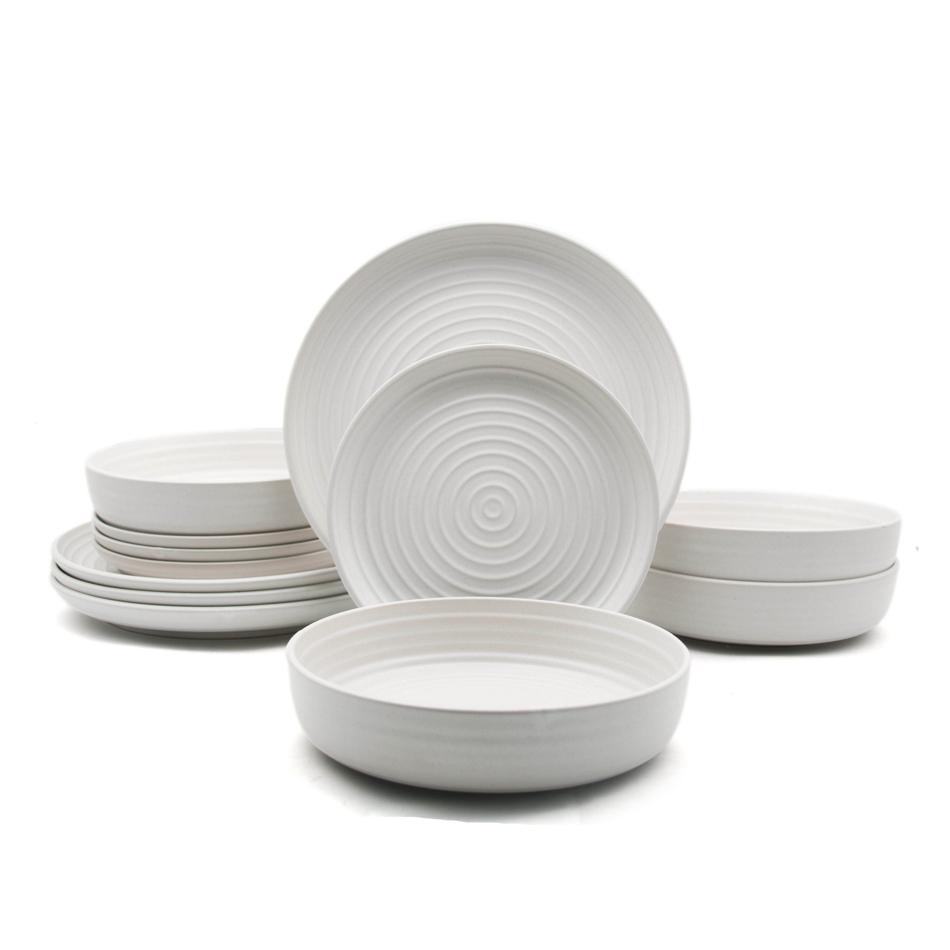 Waterside 12pc Ribbed Cream  Stoneware Dinnerware Set