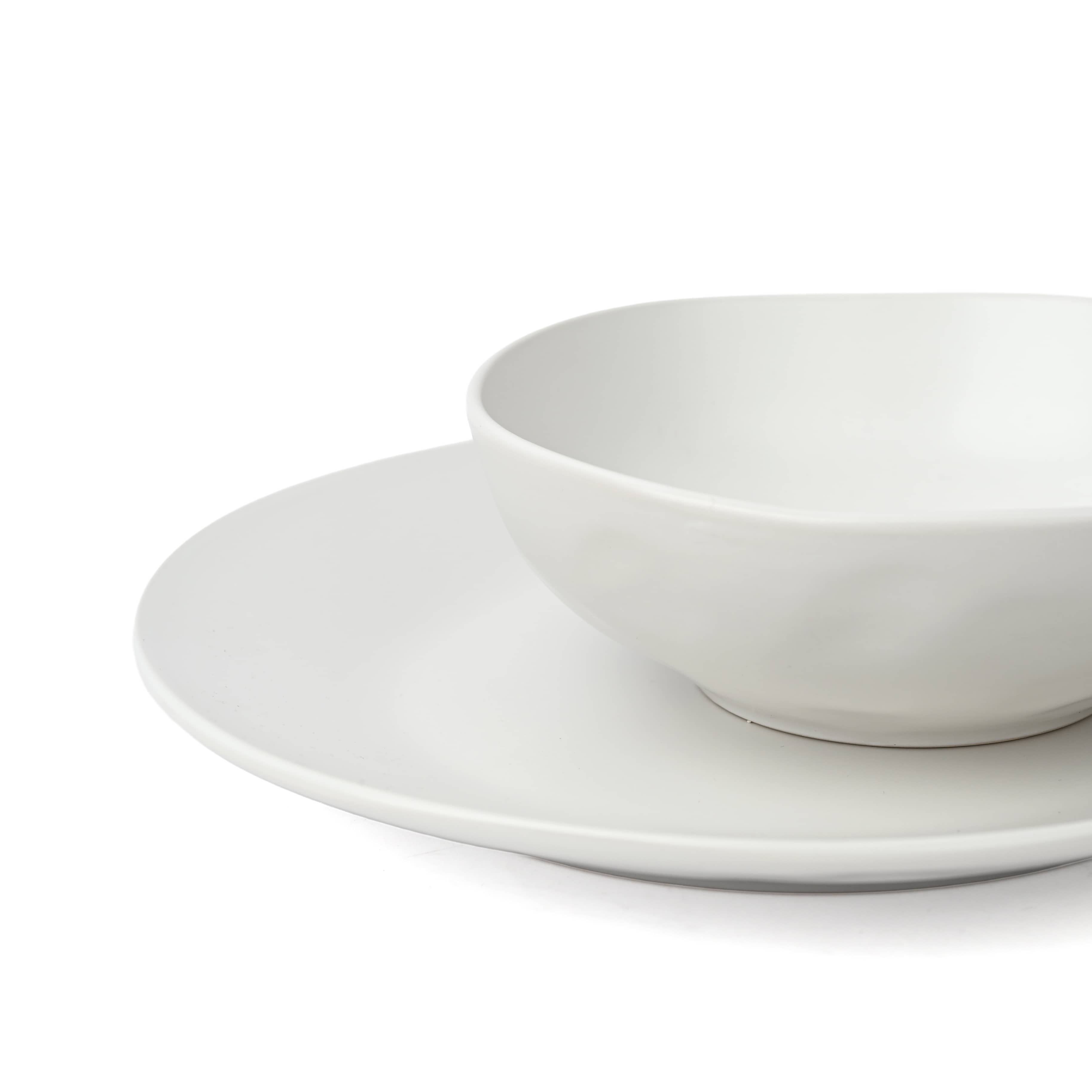 Waterside 12pc White Organic Irregular Shape Stoneware Dinnerware Set; 4 Dinner Plates, Side Plates & Deep Bowls