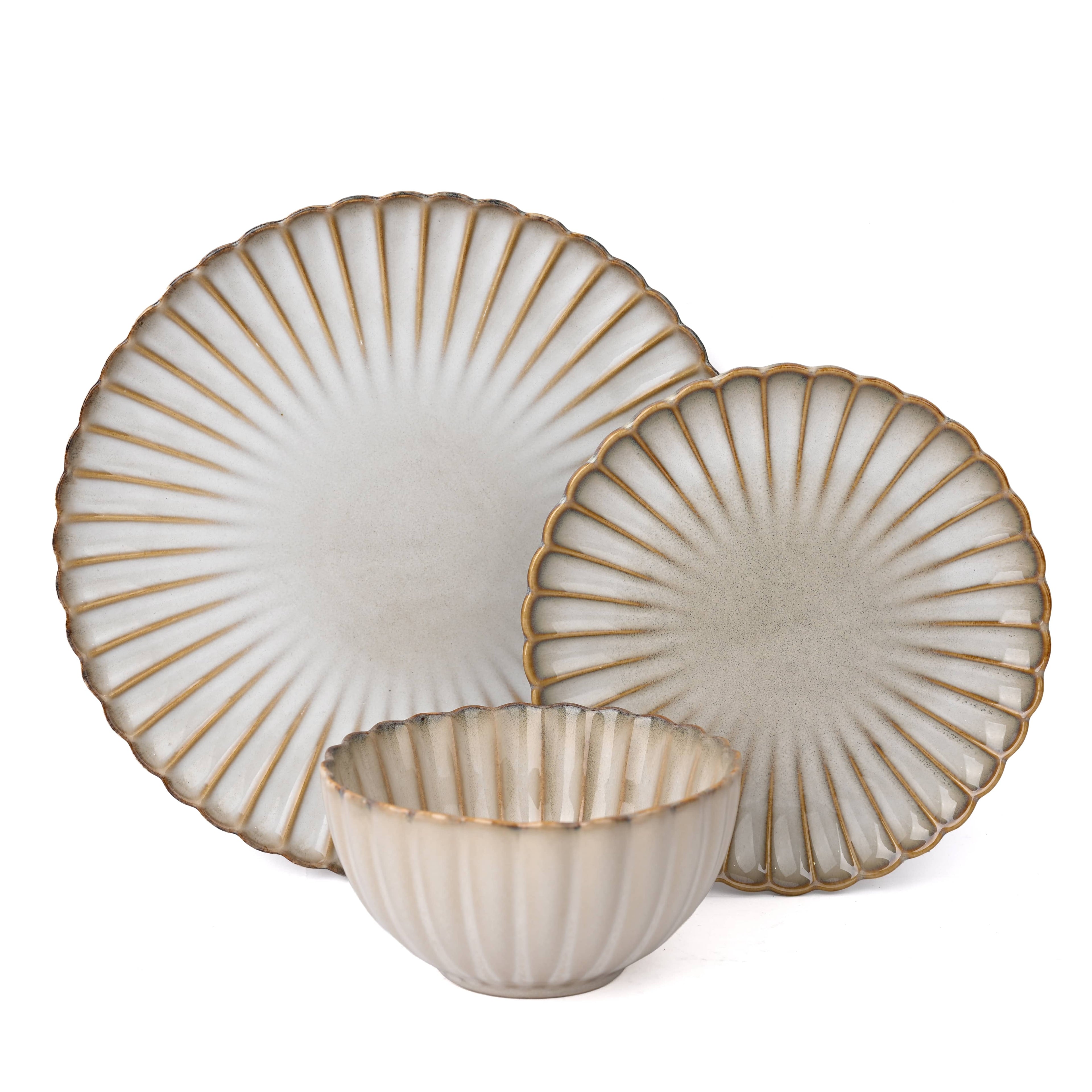 Waterside 12pc Cream Petal Reactive Glaze Dinnerware Set (video attached)