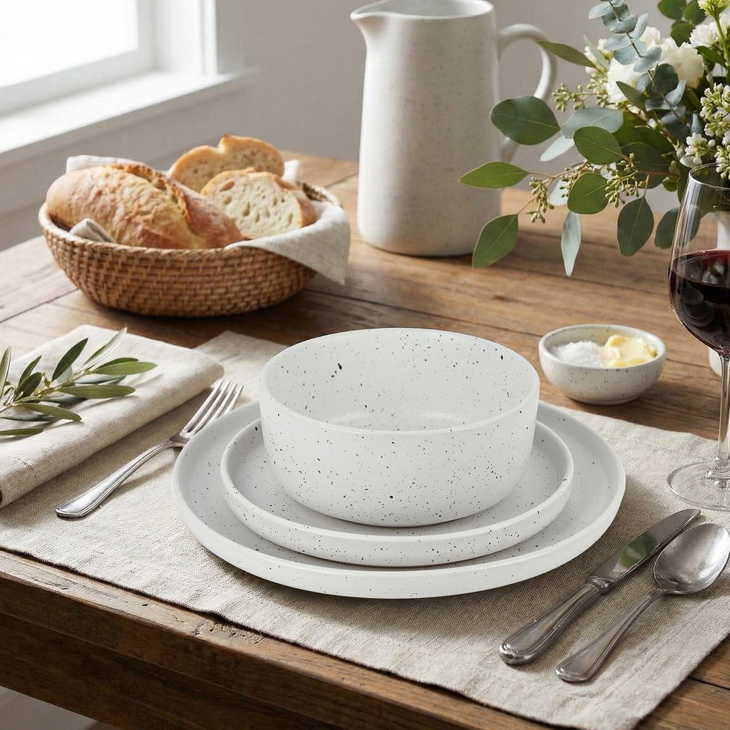 Waterside 12pc Speckle Spot  Dinnerware Set ( video attached)
