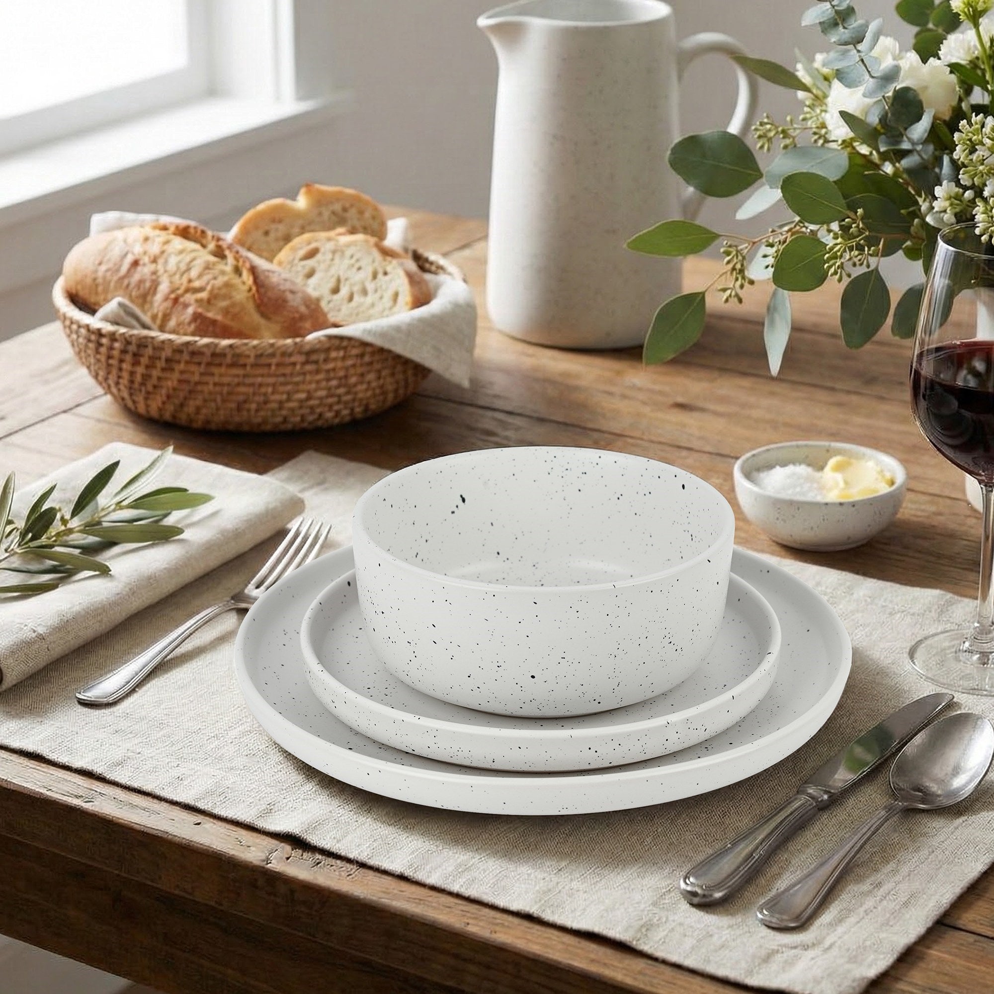 Waterside 12pc Speckle Spot  Dinnerware Set ( video attached)