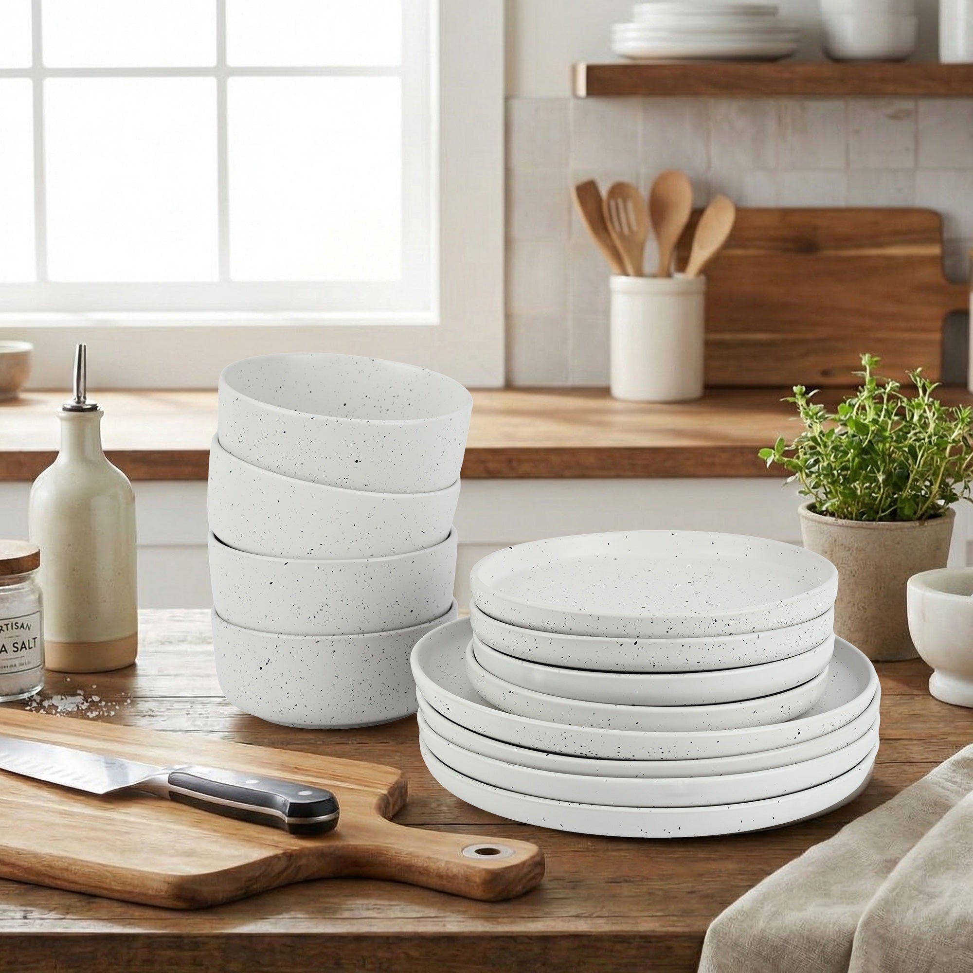 Waterside 12pc Speckle Spot  Dinnerware Set ( video attached)