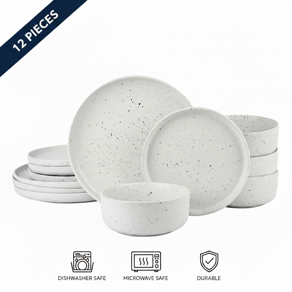 Waterside 12pc Speckle Spot  Dinnerware Set ( video attached)