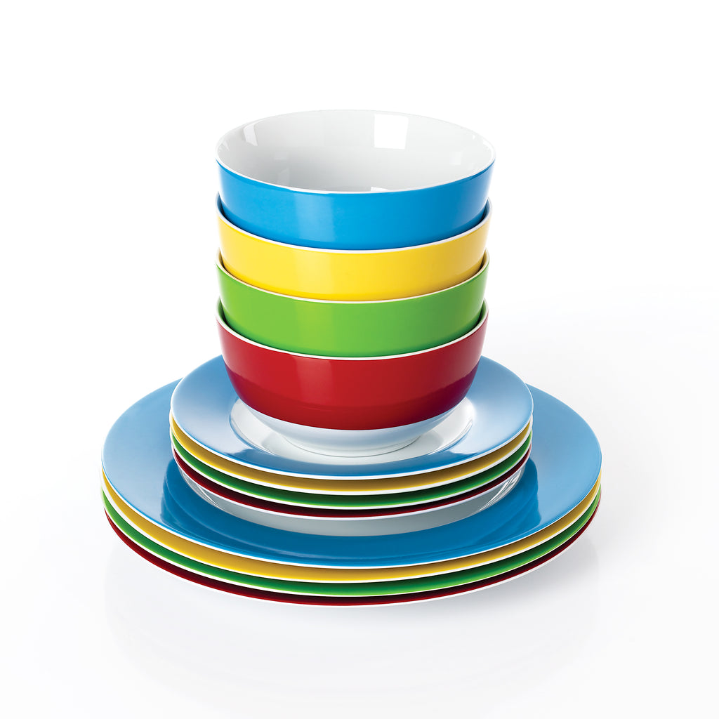 Waterside 12pc Colour Band Porcelain Dinner Set ( video attached)