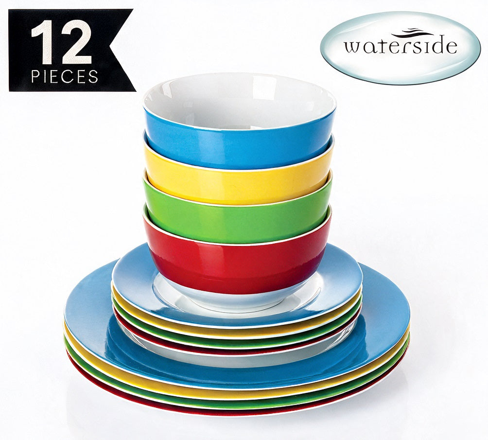 Waterside 12pc Colour Band Porcelain Dinner Set ( video attached)