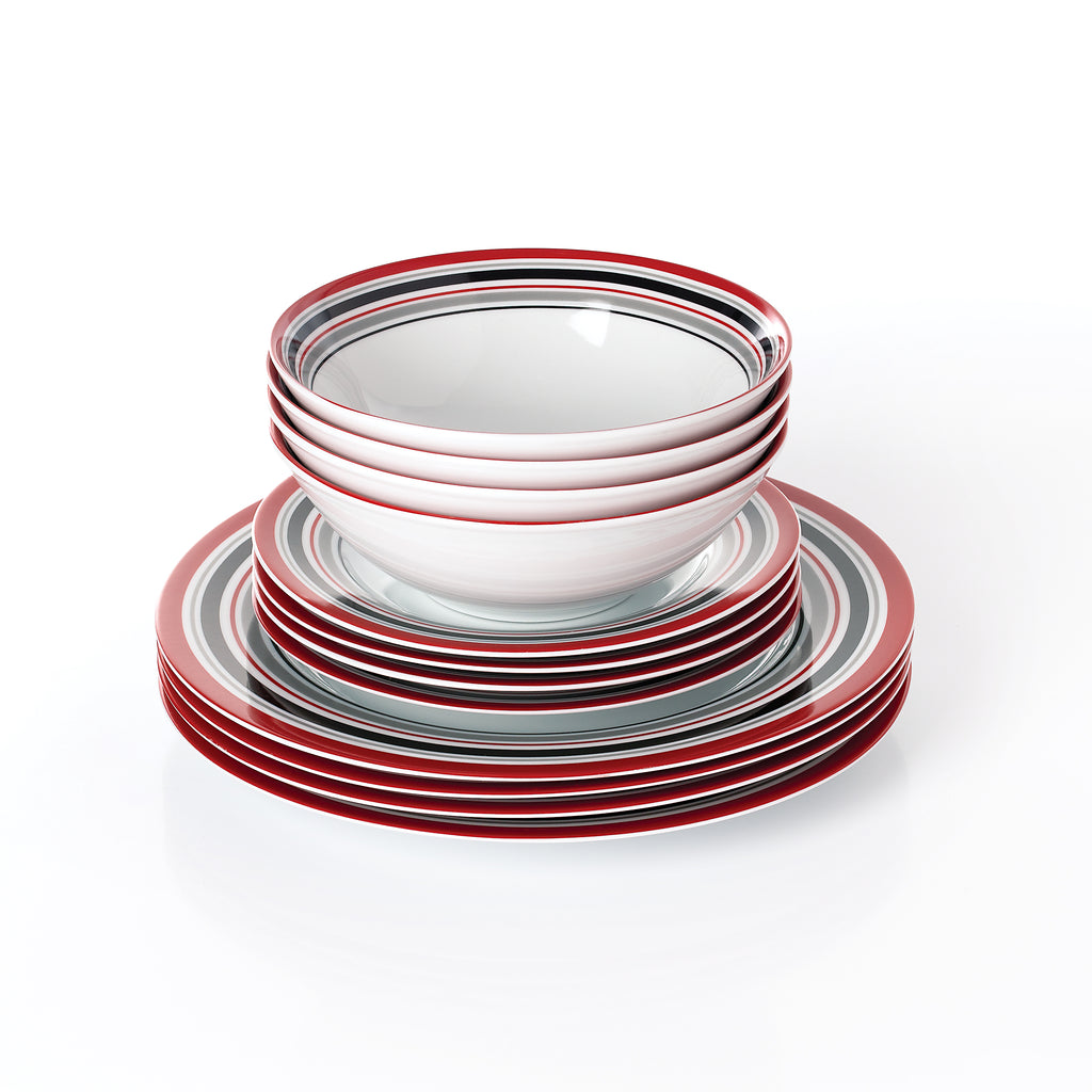 Waterside 12pc Brompton Burgundy Porcelain Dinner Set ( video attached)