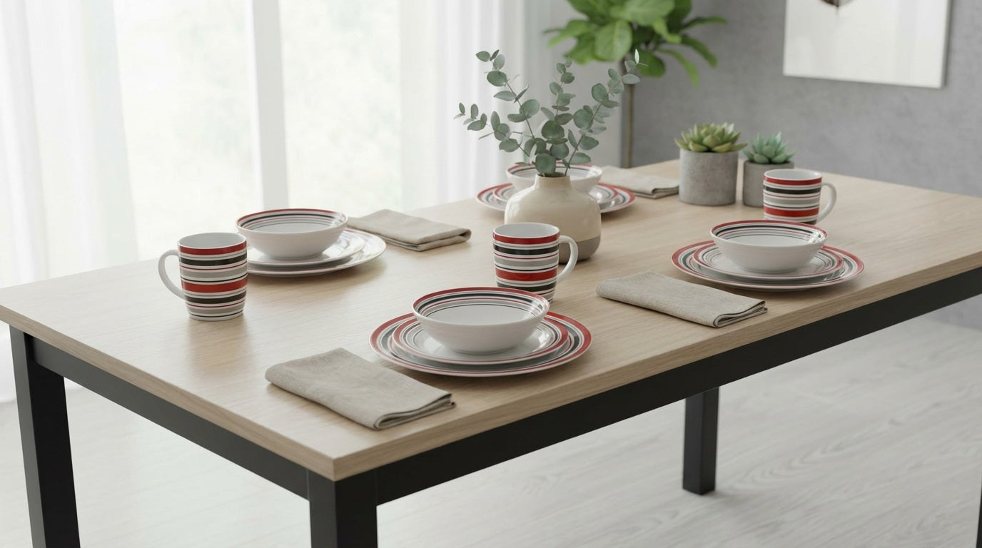Waterside 12pc Brompton Burgundy Porcelain Dinner Set ( video attached)