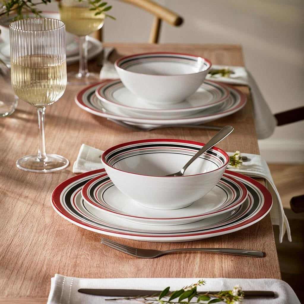 Waterside 12pc Brompton Burgundy Porcelain Dinner Set ( video attached)